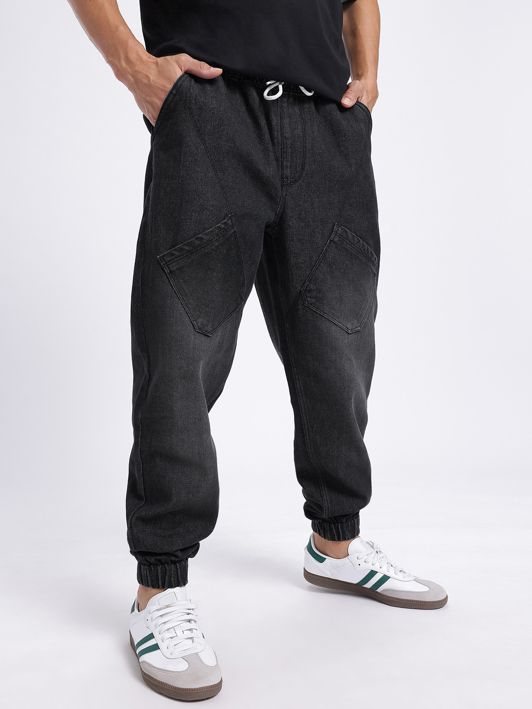 glitchez Men Faded Silky Denim Relaxed Jogger Fit Jeans