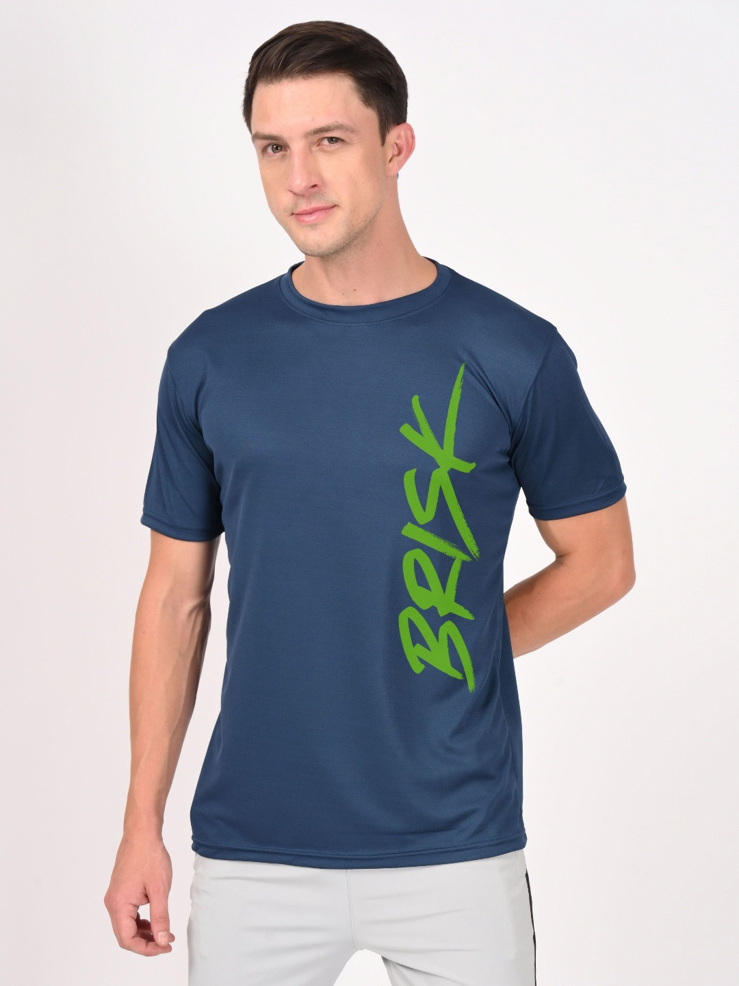 Blue and Green Typographic Printed Regular Fit T-Shirt