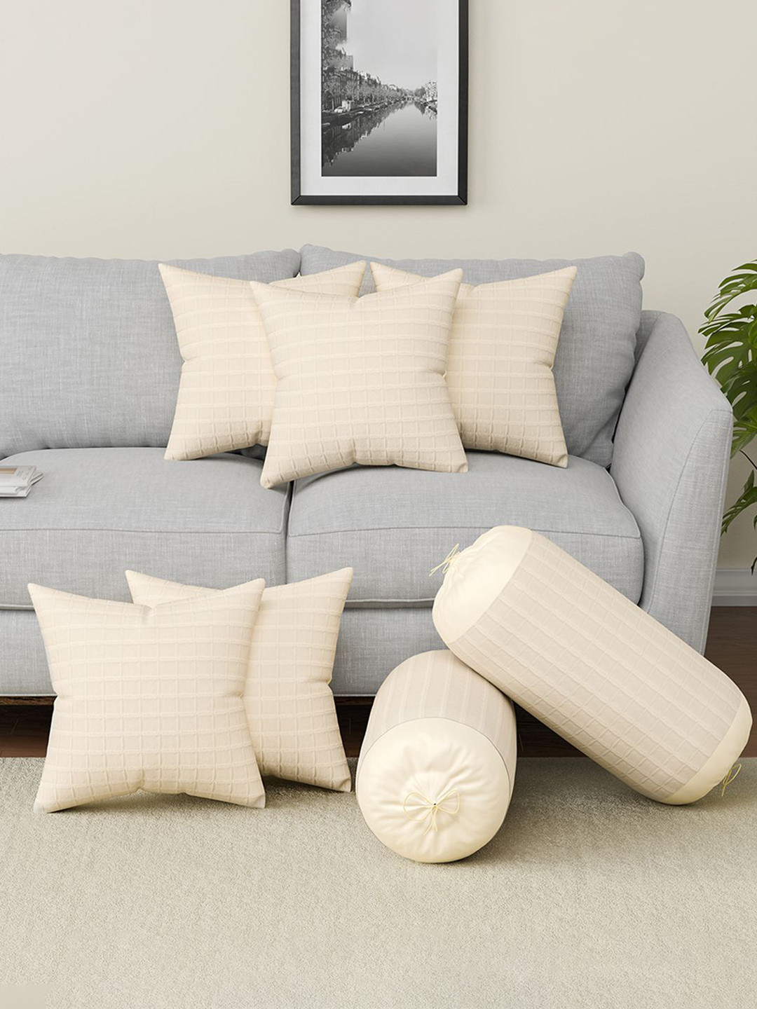 Kuber Industries Anti -Wrinkle Polyester Silk 7 Pcs Textured Cushion Covers -16x16In