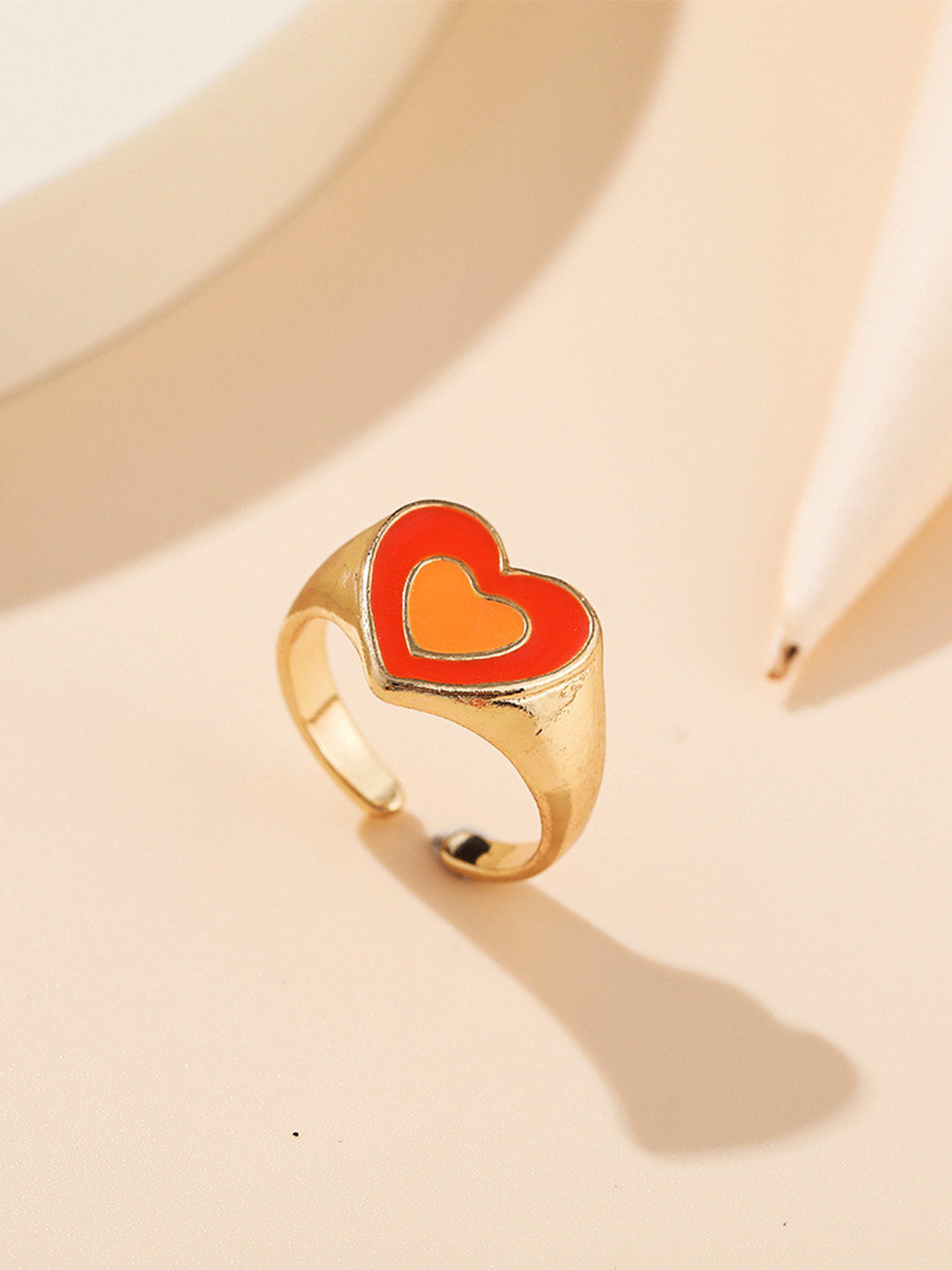 Arzonai Gold Plated Double Heart Coloured Rings