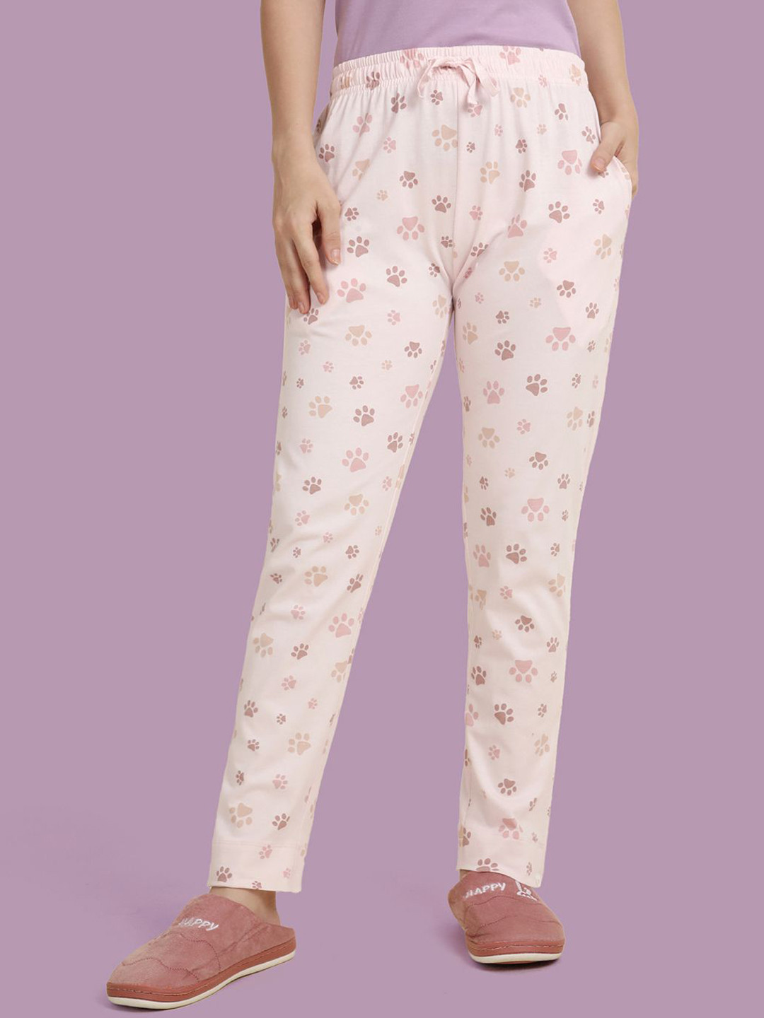 TWIN BIRDS Women Ballet Pink Cotton Printed Night Pant