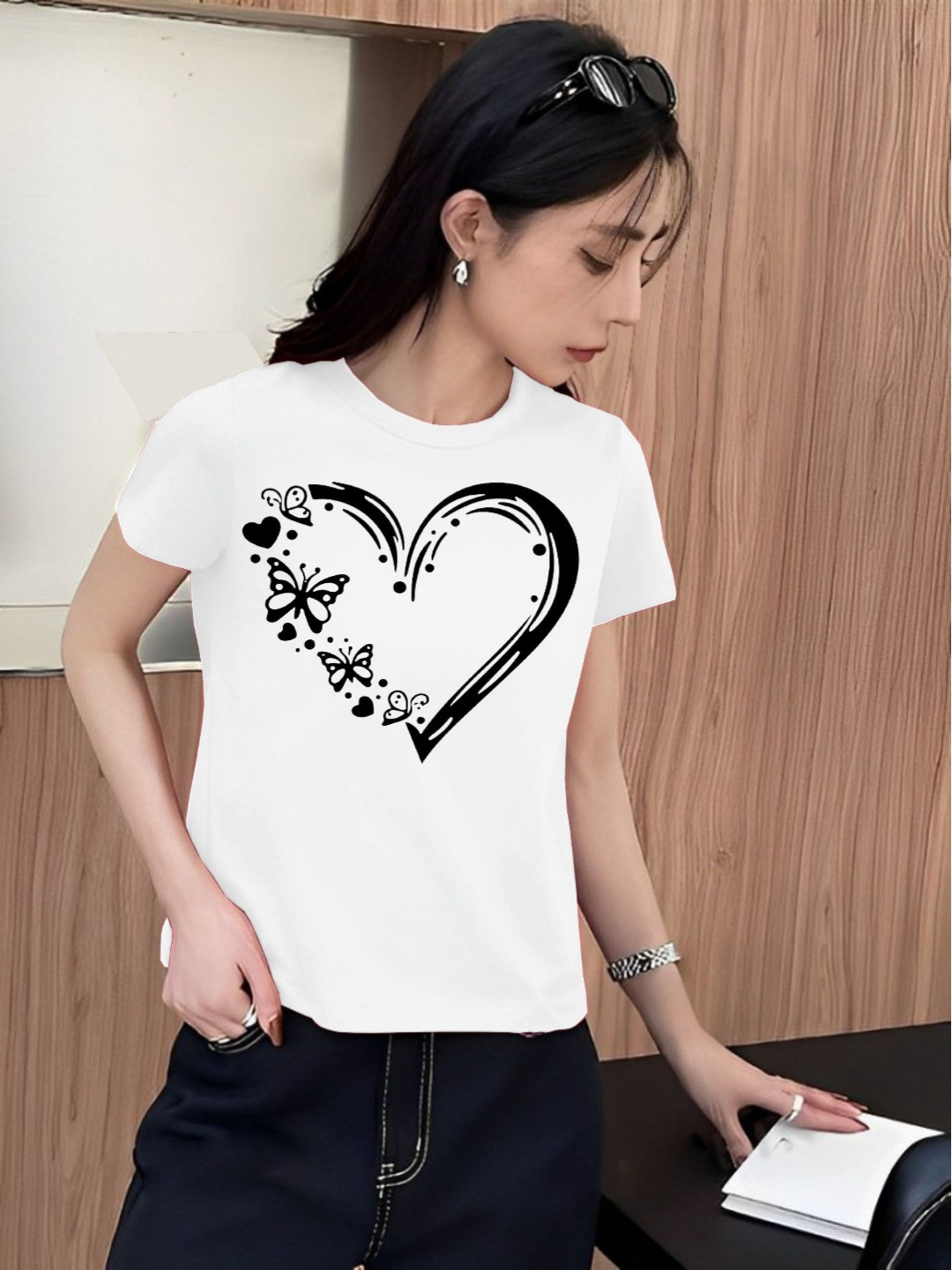 Kasendra Graphic Round Neck Regular Length Printed Poyested T-shirt