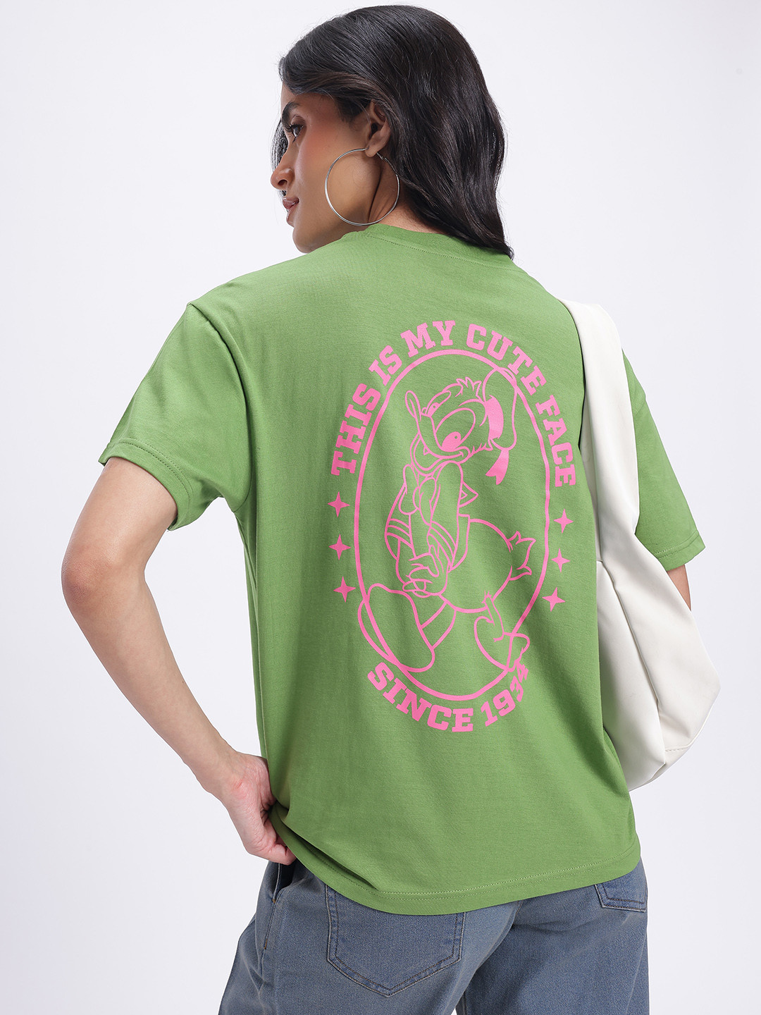 Disney by Glitchez Daisy Duck Print Drop-Sleeves Pure Cotton Oversized T-shirt