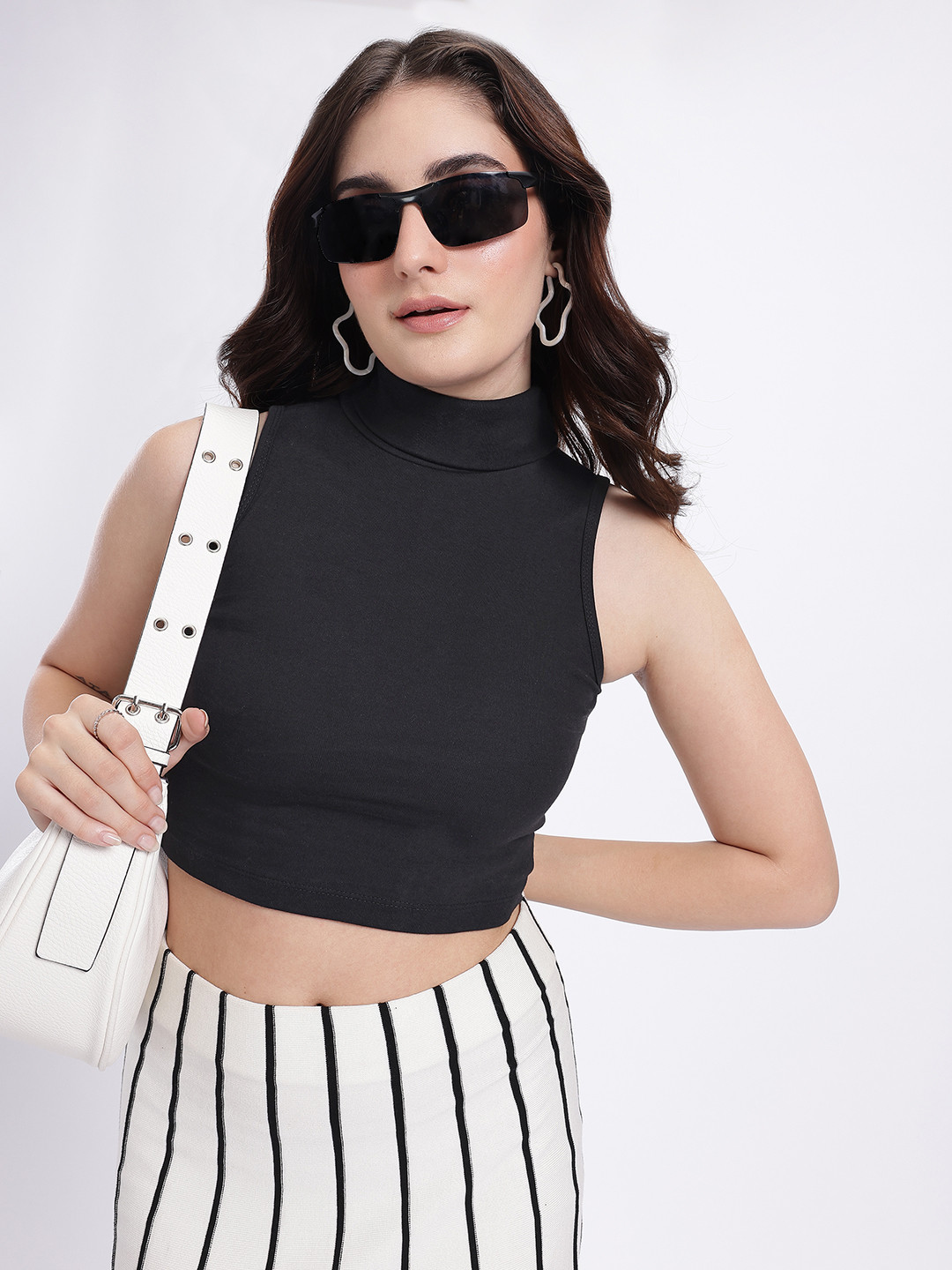 glitchez Snug Fit High Neck Crop Top