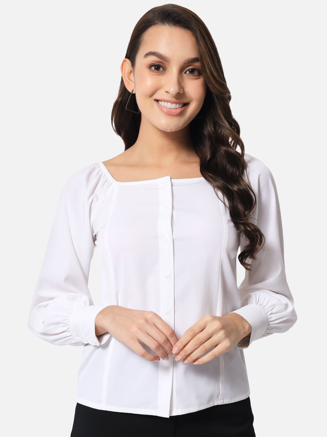 Otira Women Standard Fit Solid Collarless Casual Shirt