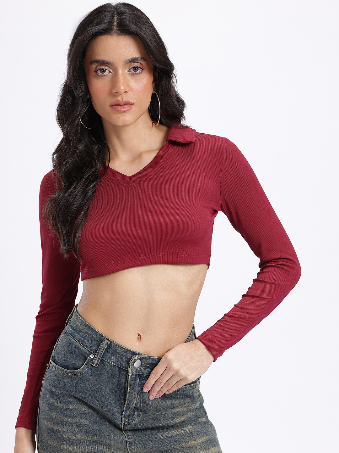 Ribbed Bodycon Fit Polo Super Crop Top