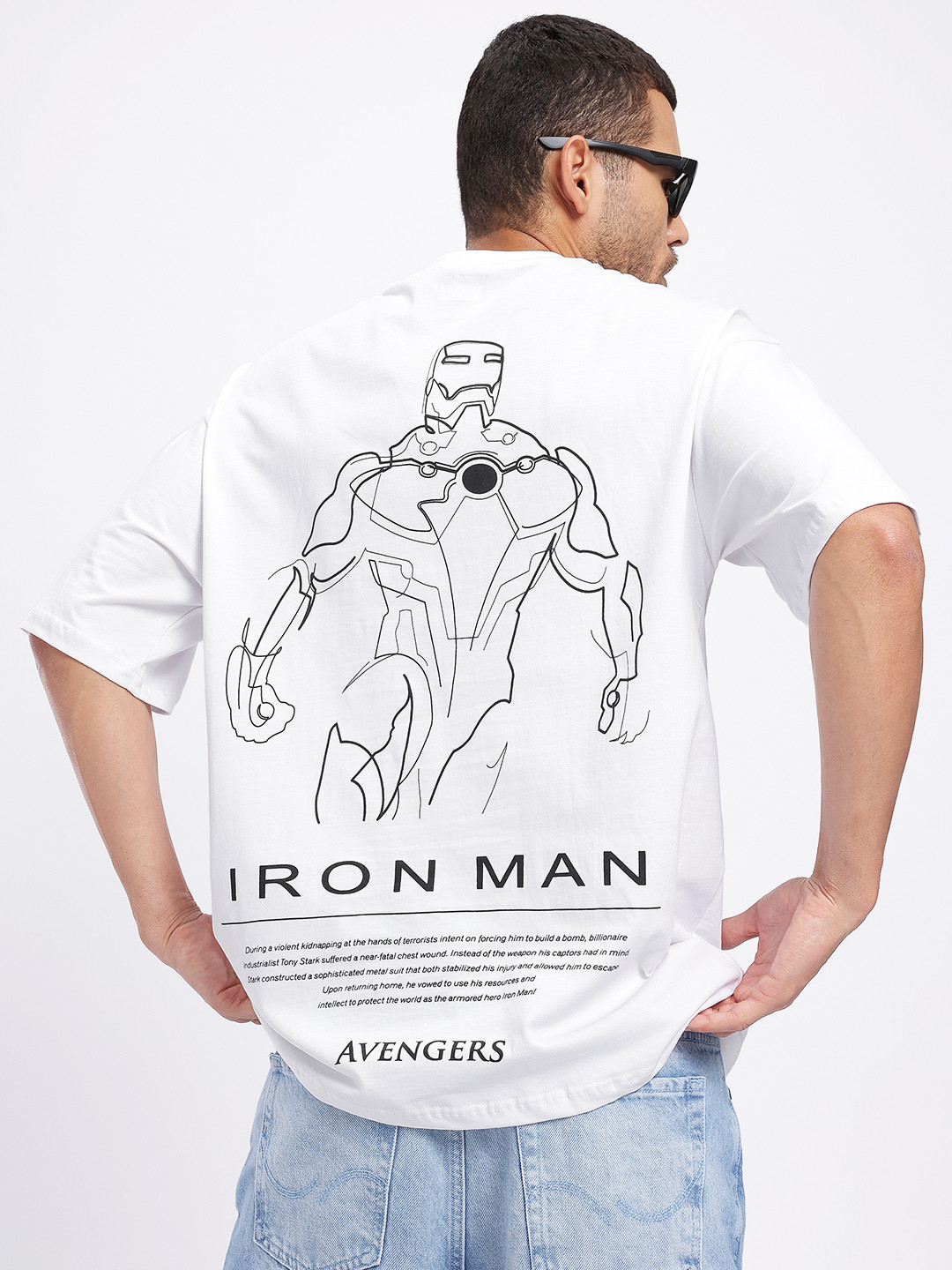 Marvel by Glitchez Marvel Superhero Iron Man Printed Oversized Cotton T-shirt