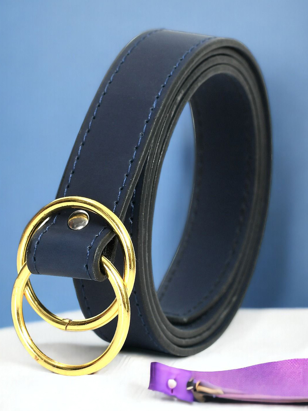 DressBerry Women Blue Formal Synthetic Leather D-Ring Closer Belt