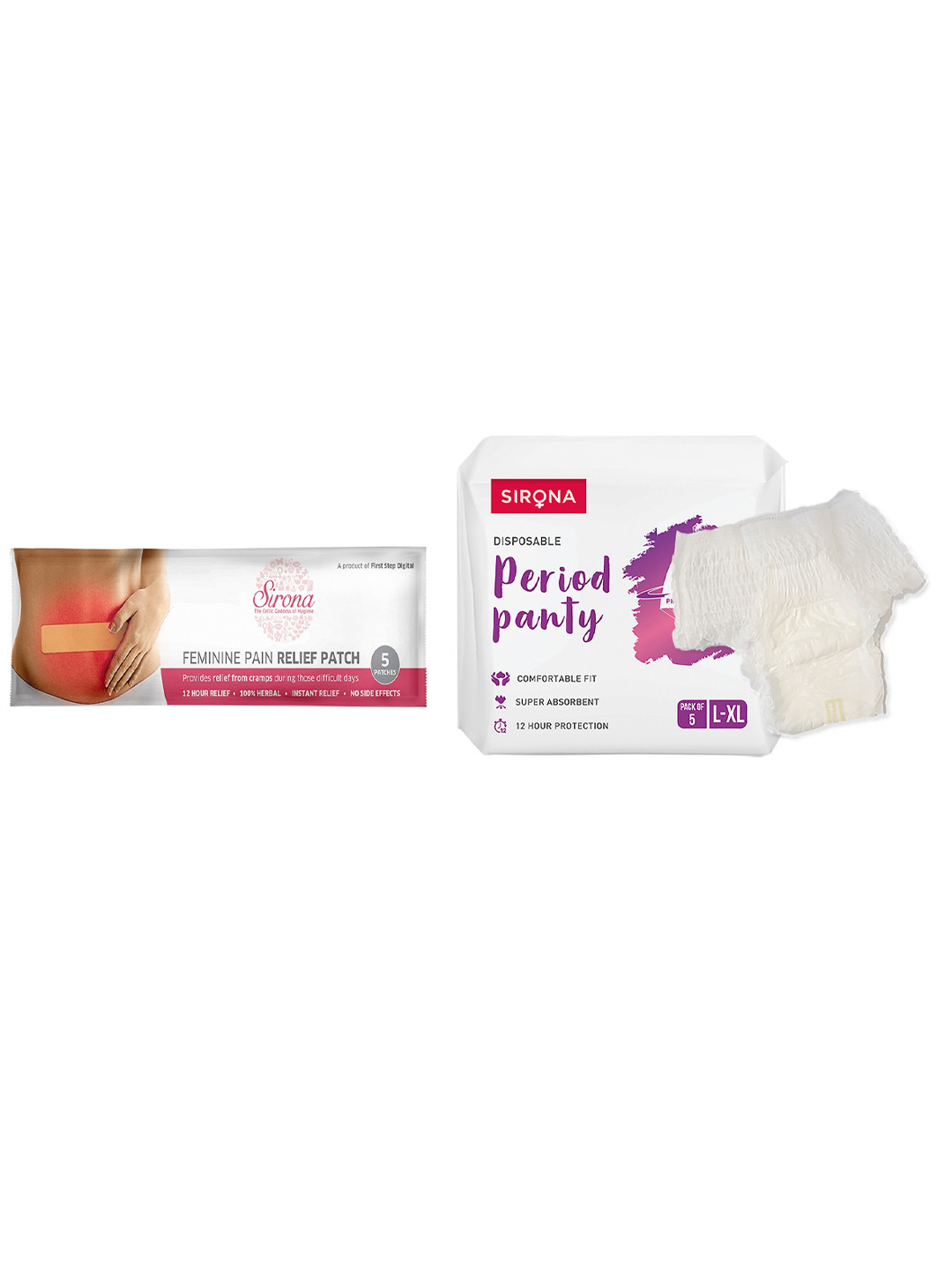 Sirona Set of Disposable Period Panty L-XL - 5-Pcs & Feminine Pain Relief Patches - 5-Pcs