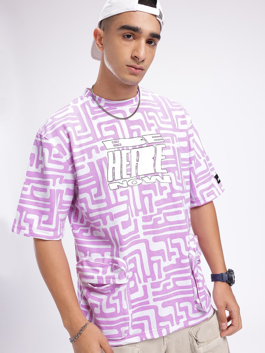 UNRL Abstract Printed Oversized T-shirt with Pockets