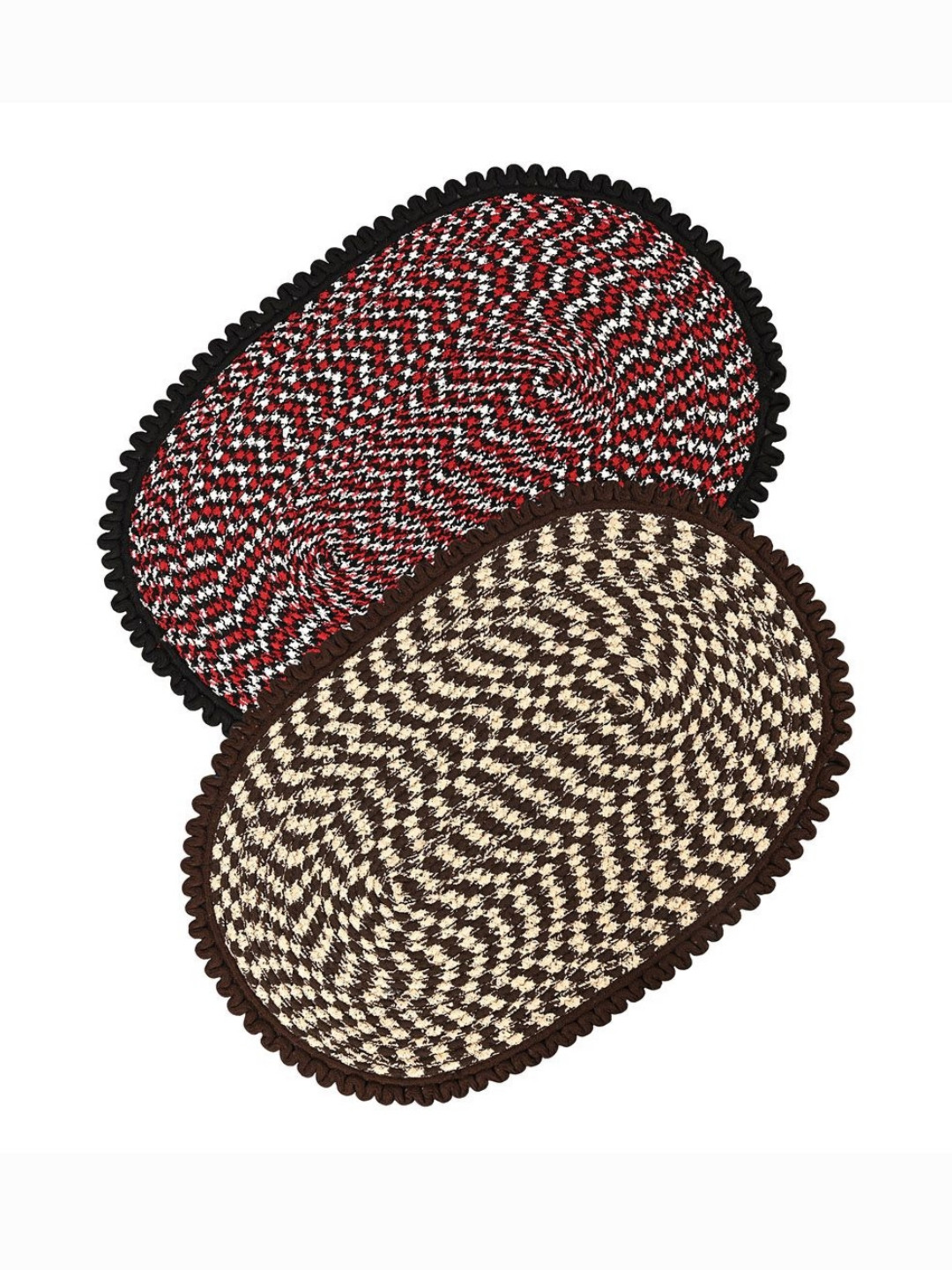 Aura 2-Pcs Red & Cream-Coloured Spiral Oval Super Absorbent Doormat