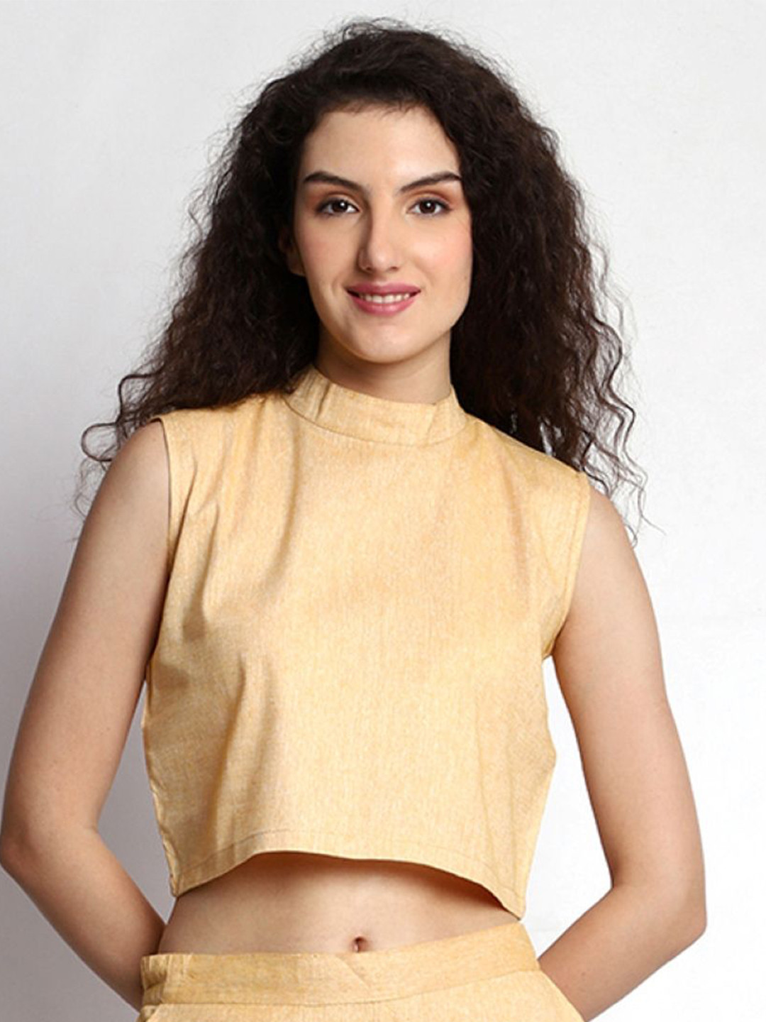GMI Women Self Design High Neck Sleeveless Cotton Crop Top