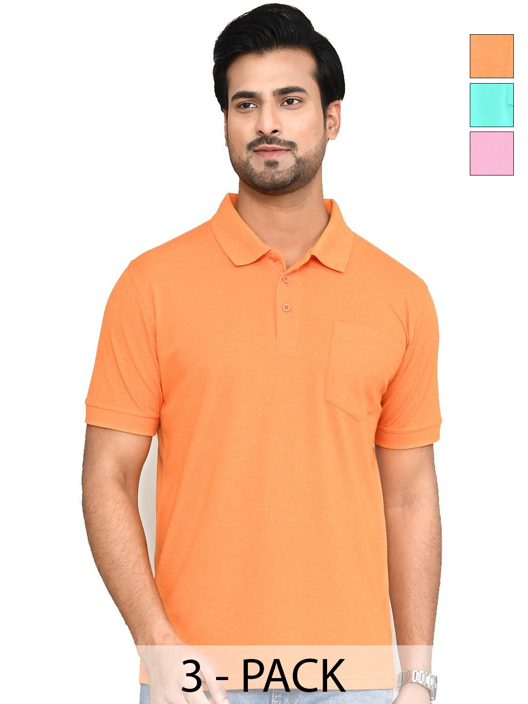 RAPL Pack of 3 Polo Collar Short Sleeves Casual T-shirts