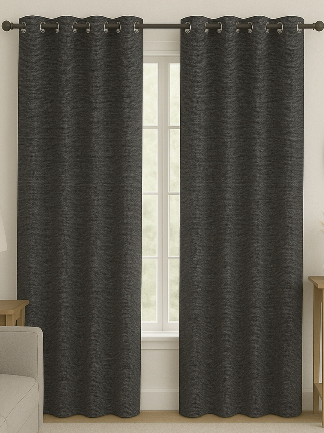 STITCHNEST Black Jute 9 feet Curtain