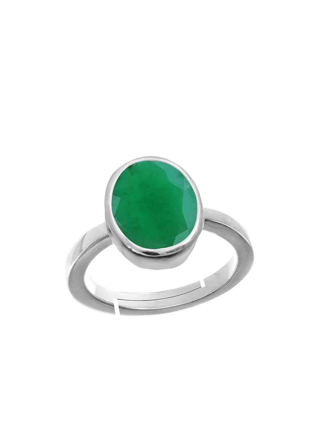 RRVGEM Emerald Panna Stone Loose Gemstone Silver Plated Adjustable Ring