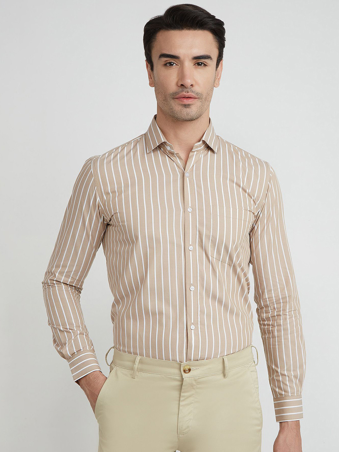 MARK & ALBERT Striped Spread Collar Long Sleeves India Slim Fit Formal Shirt