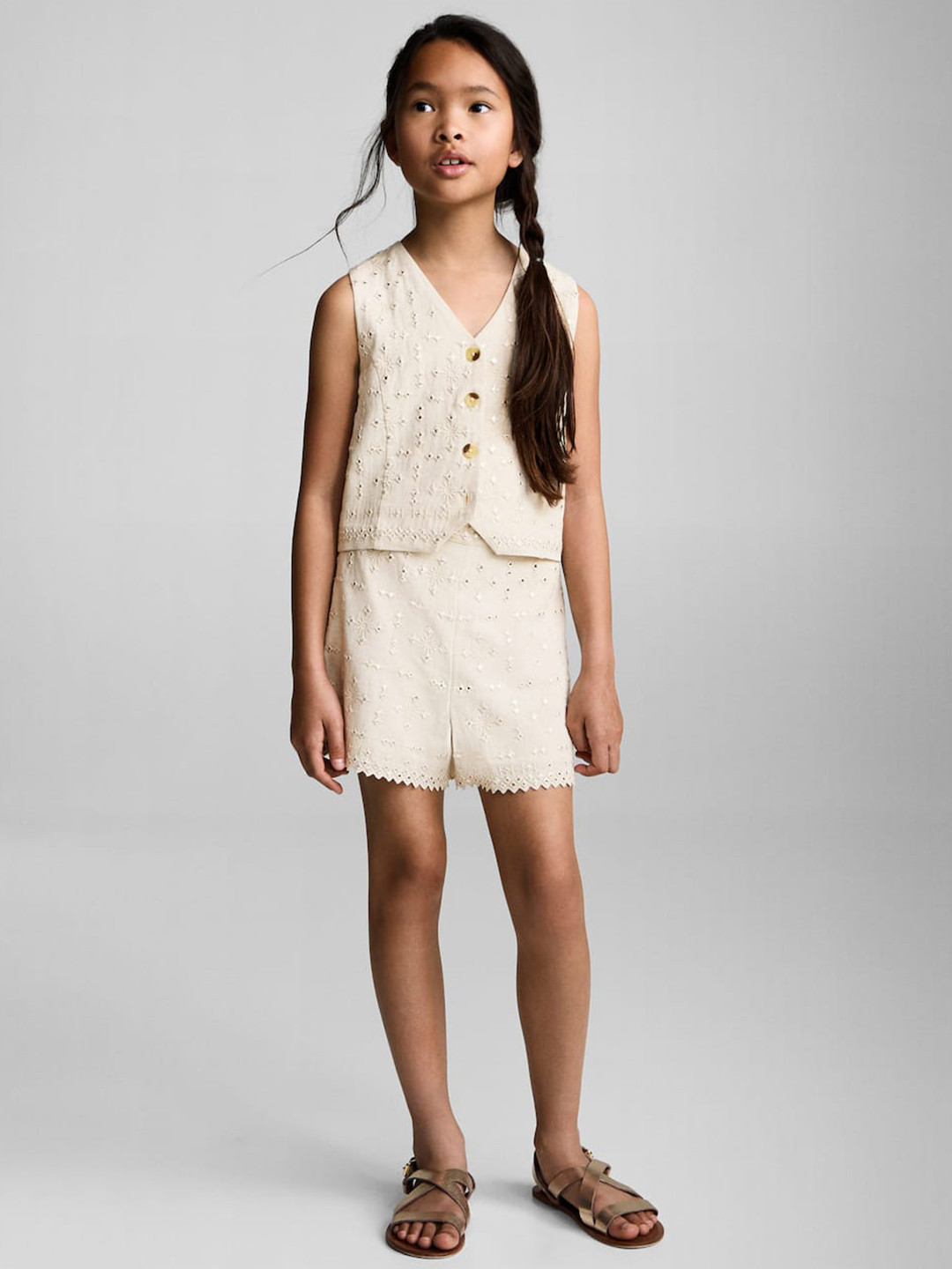 Mango Kids Girls Mirror Work Waistcoat