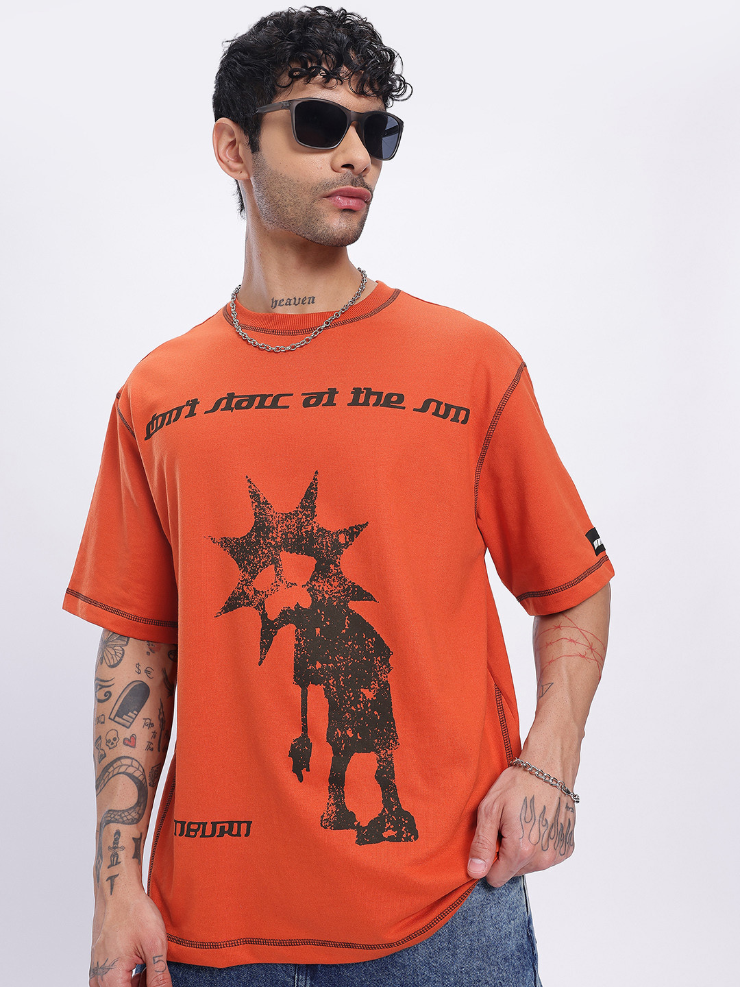 UNRL Rust Graphic Oversized Cotton T-shirt