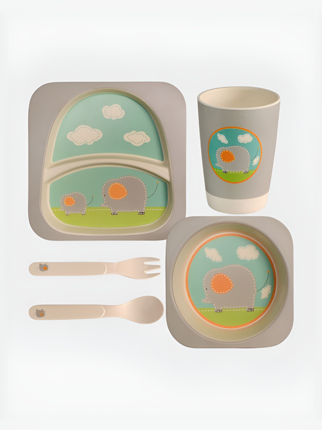 Polka Tots Toddlers & Babies Grey Cartoon Characters Bamboo Fiber 5 Piece Dinner Set