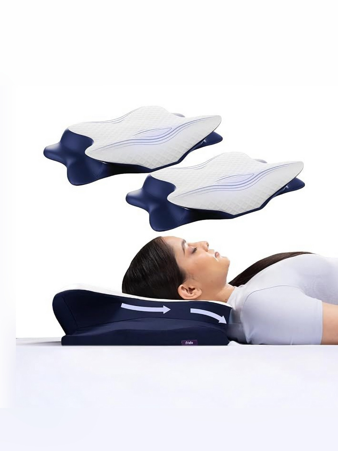 FRIDO Blue Solid Faux Velvet Breathable Set of 2 Medium Memory Foam Sleep Pillow-35.99 x 12.97 x 66.67 cm