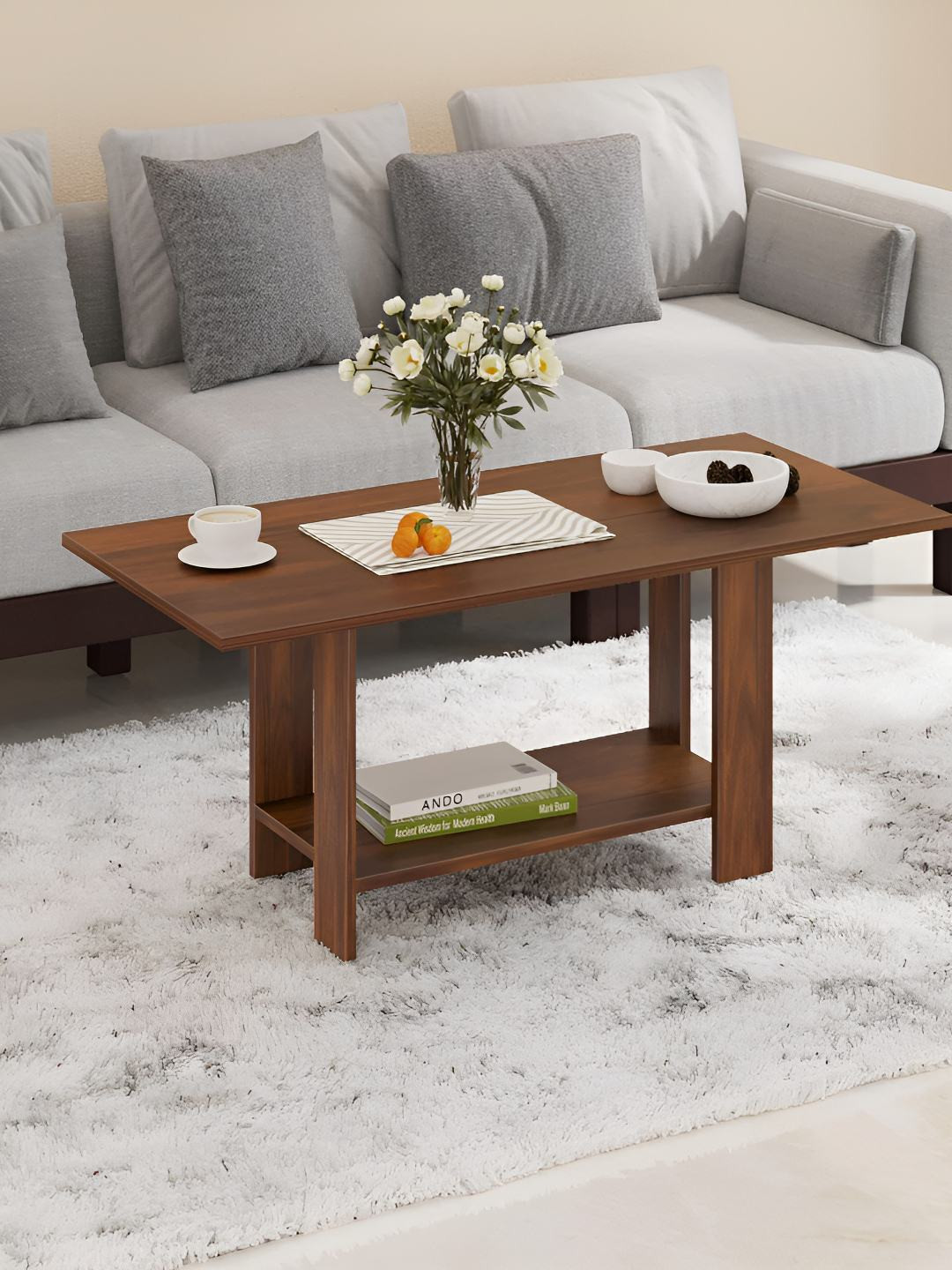 bluewud Osnale Brown Textured Wooden Rectangle Coffee Table
