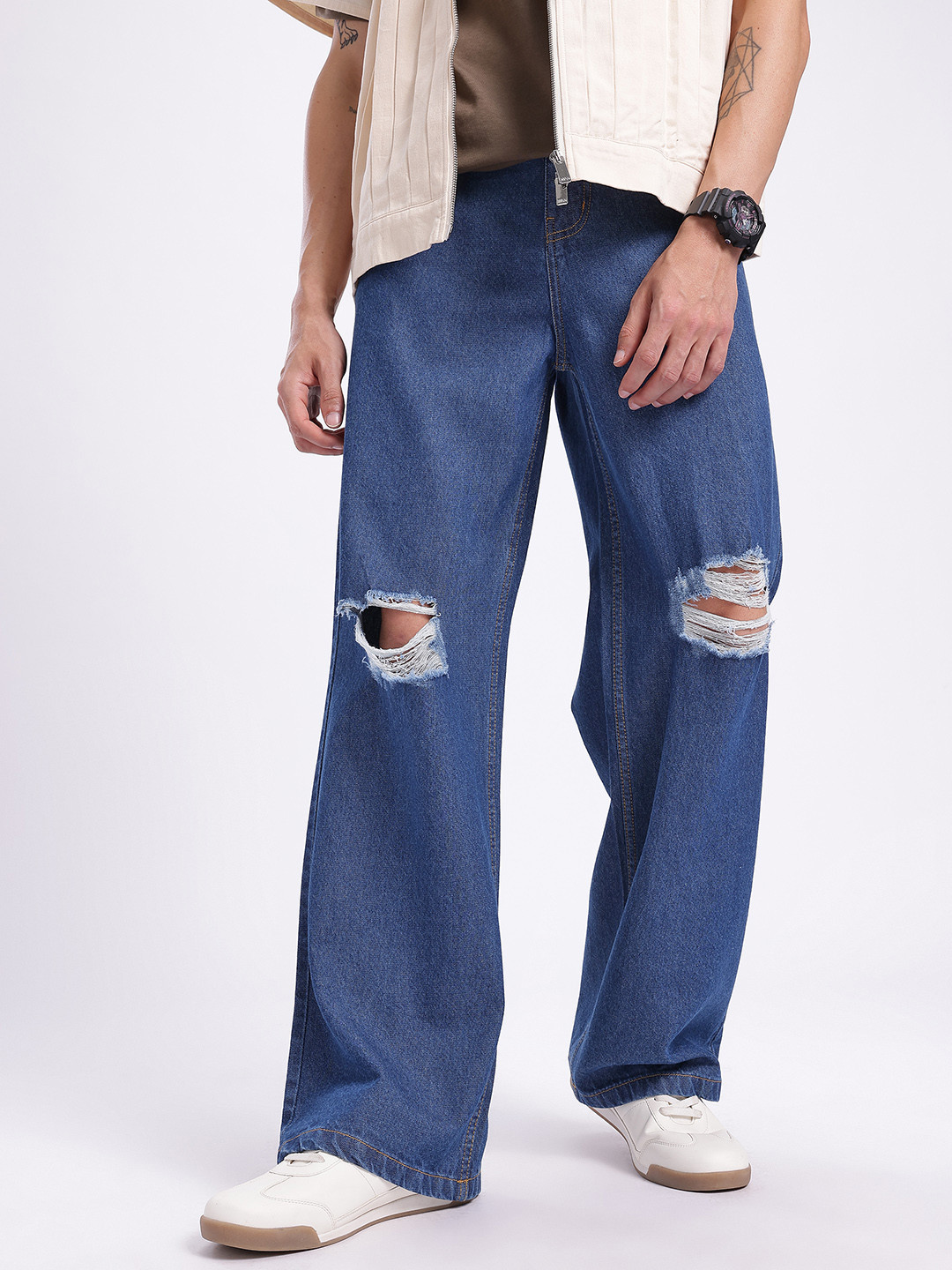 glitchez Men Ripped Wide Leg Jeans
