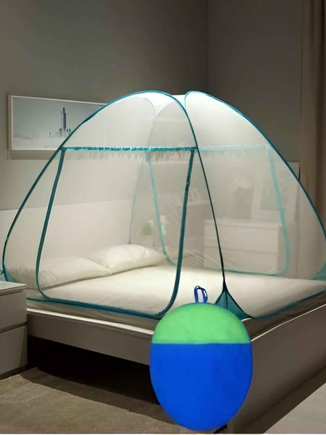 Silver Shine Blue Polyester Queen Mosquito Nets