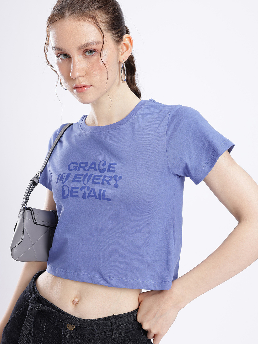 glitchez Chill Vibe Typography Printed Crop T-shirt