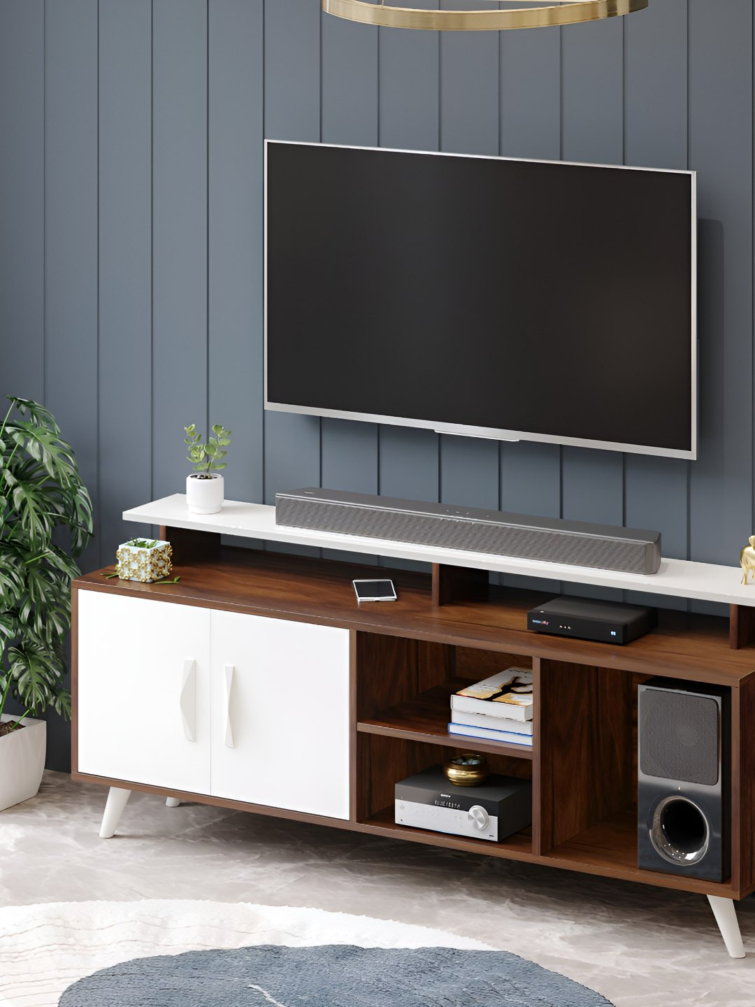 bluewud Brown Skiddo TV Entertainment Unit With Cabinet