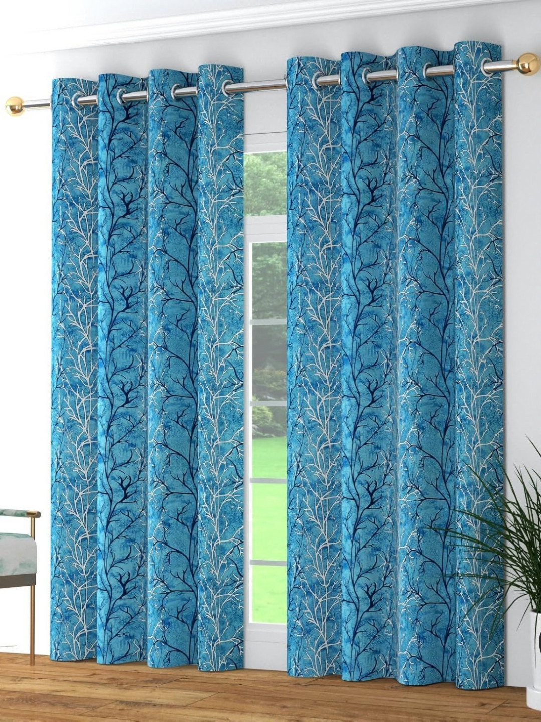 Myntra Elegant Homes Blue 2 Pieces Super Tree Room Darkening Door Curtains