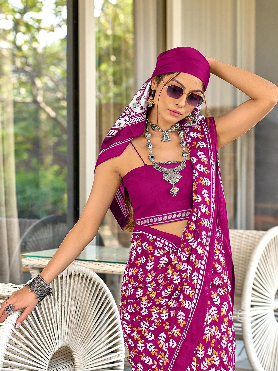 SYS Brand - Shop Your Style Ajrak Printed Ikat Saree