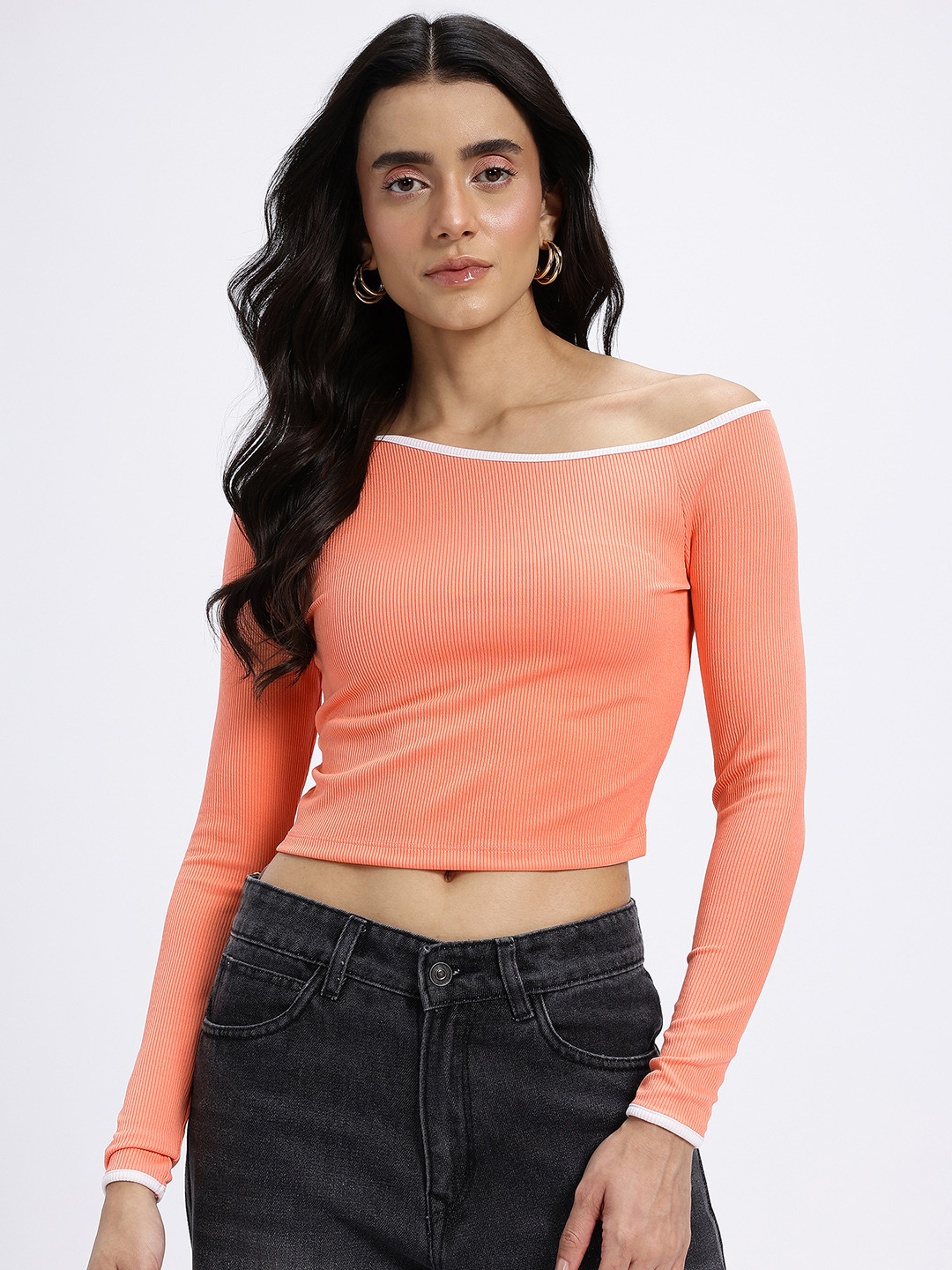 glitchez One Side Ribbed Fitted Crop Top