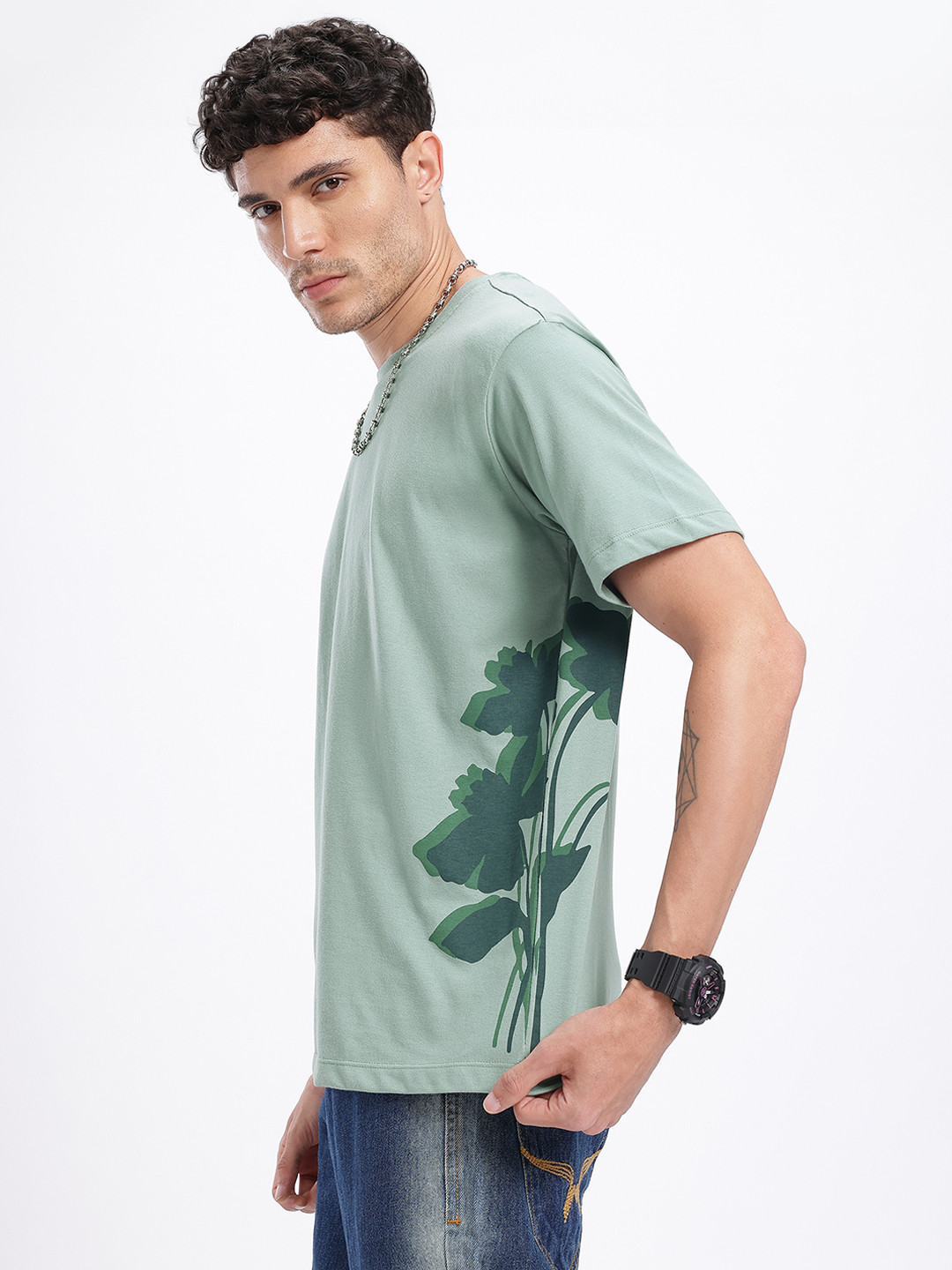 glitchez Placement Floral Print Oversized T-shirt