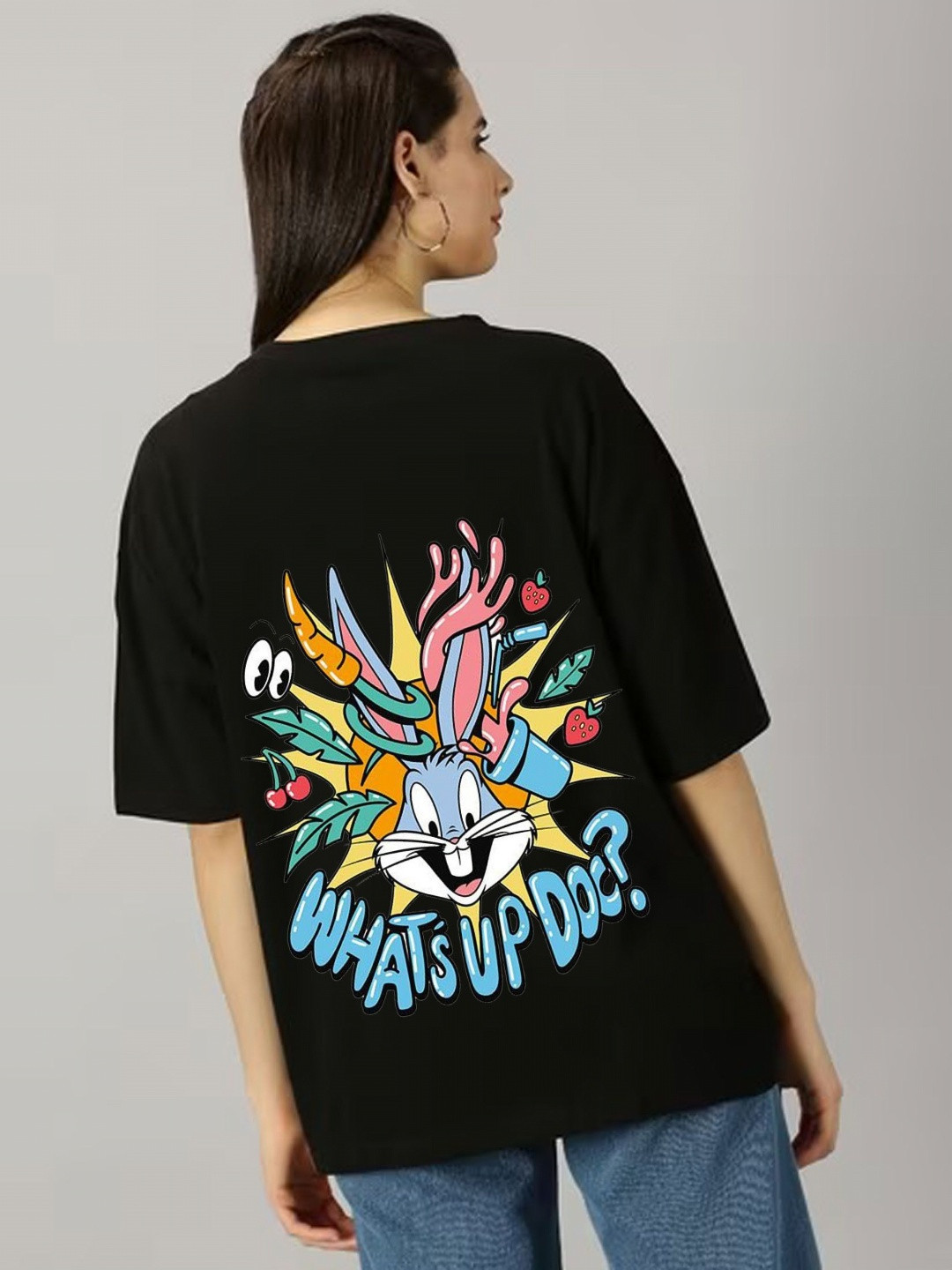 Moda Rapido Bugs & Bunnies Printed Back Design Cotton Oversized T-shirt