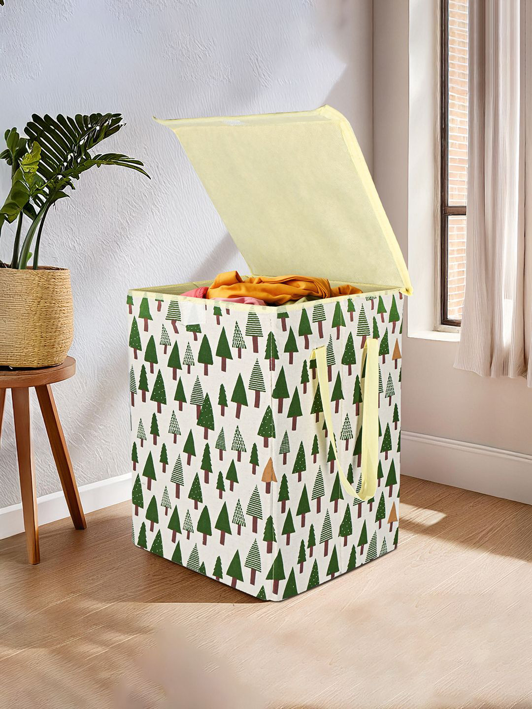 Kuber Industries Green Tree Printed Foldable LaundryBag75L