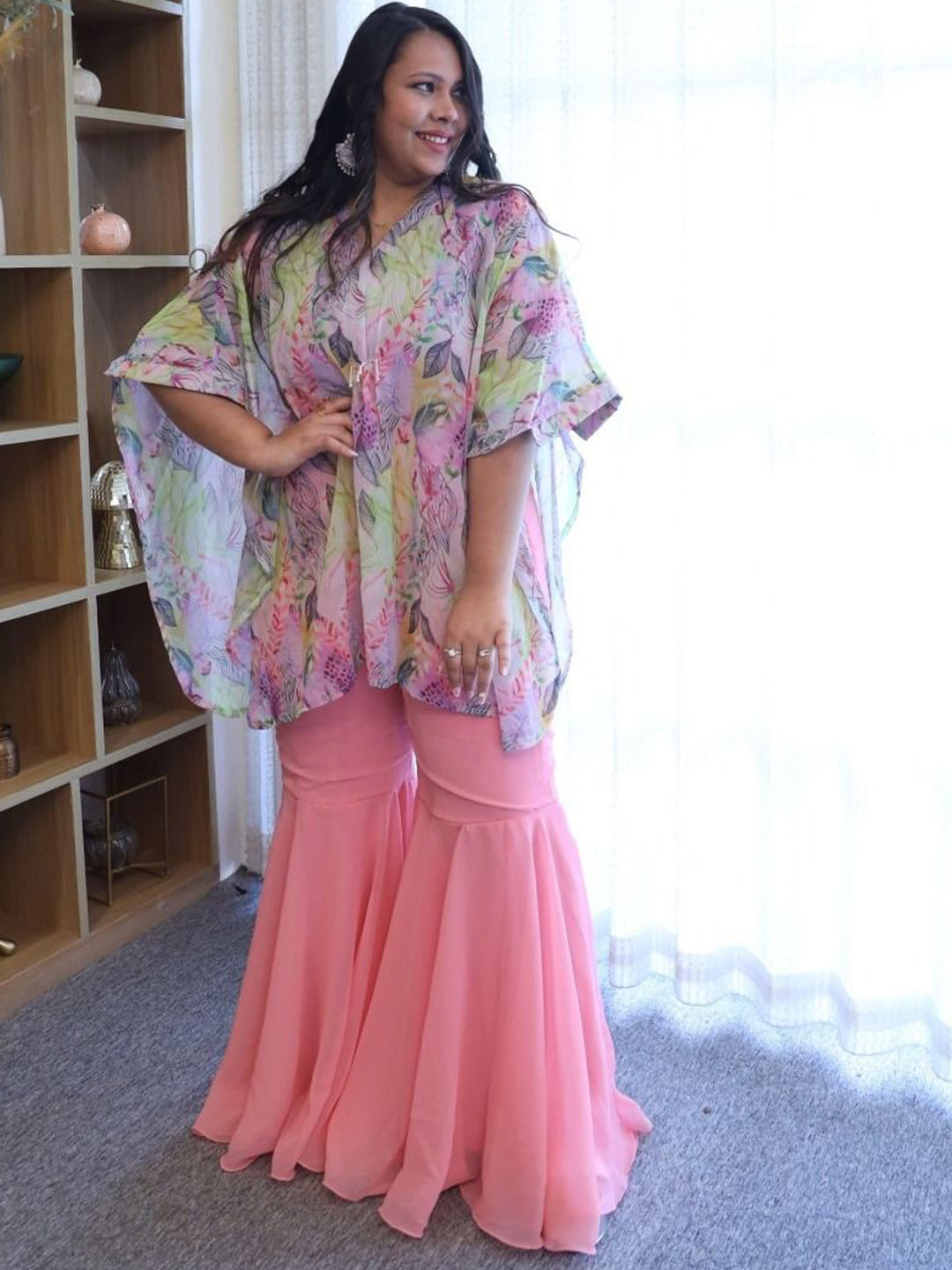 Swadeshi Shringaar Bubblegum Forest Lotus Georgette Sharara Set