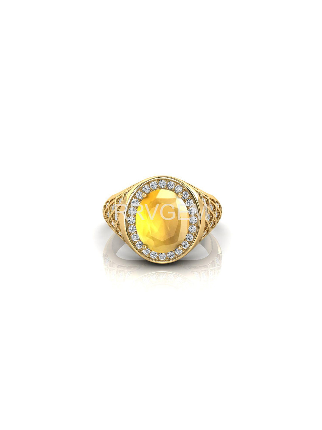RRVGEM Yellow Sapphire 11.25 Ratti To 11.00 Ratti Pukhraj Gold Plated Adjustable Ring
