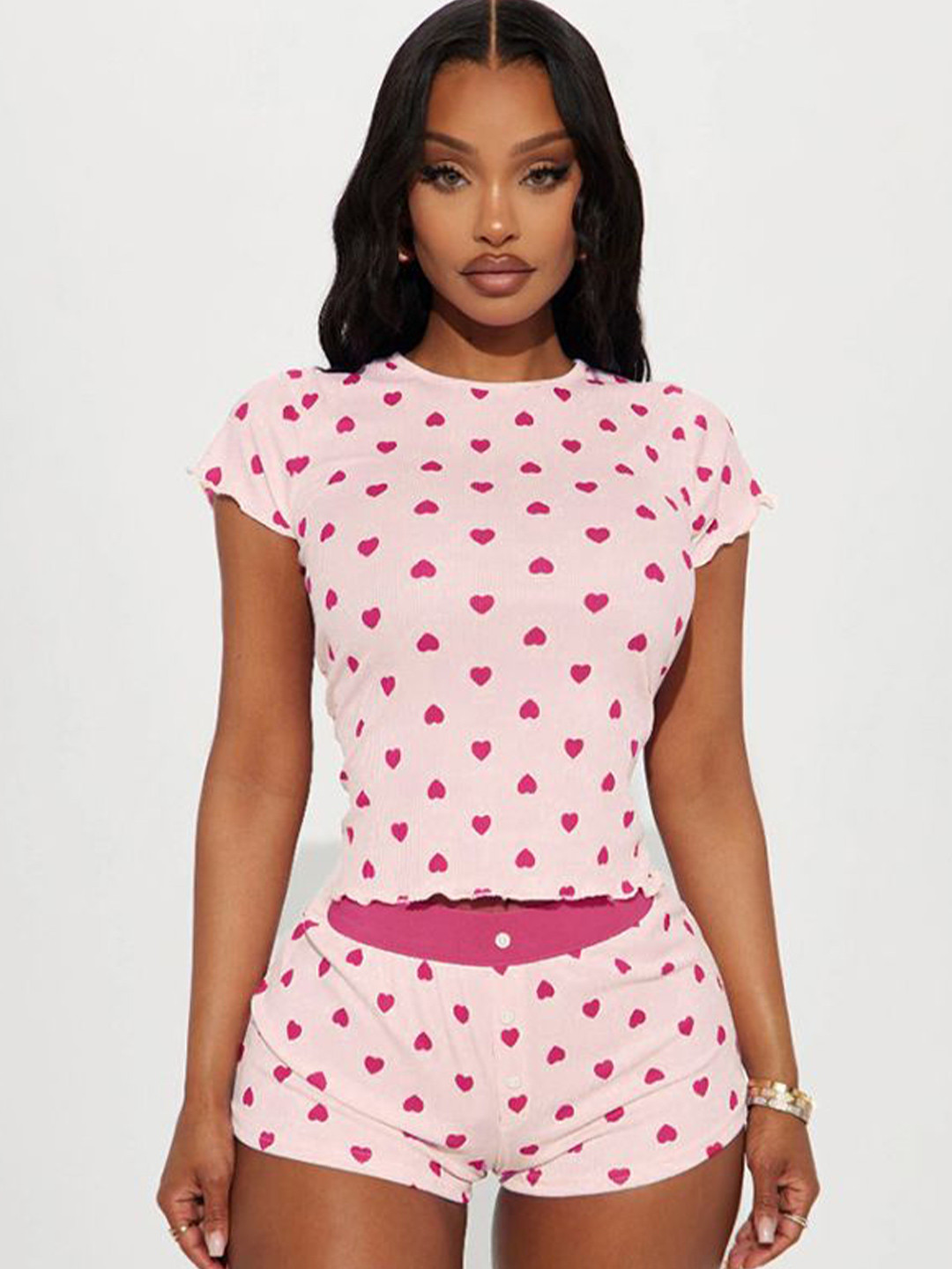 StyleCast x Revolte Heart Printed T-shirt With Shorts