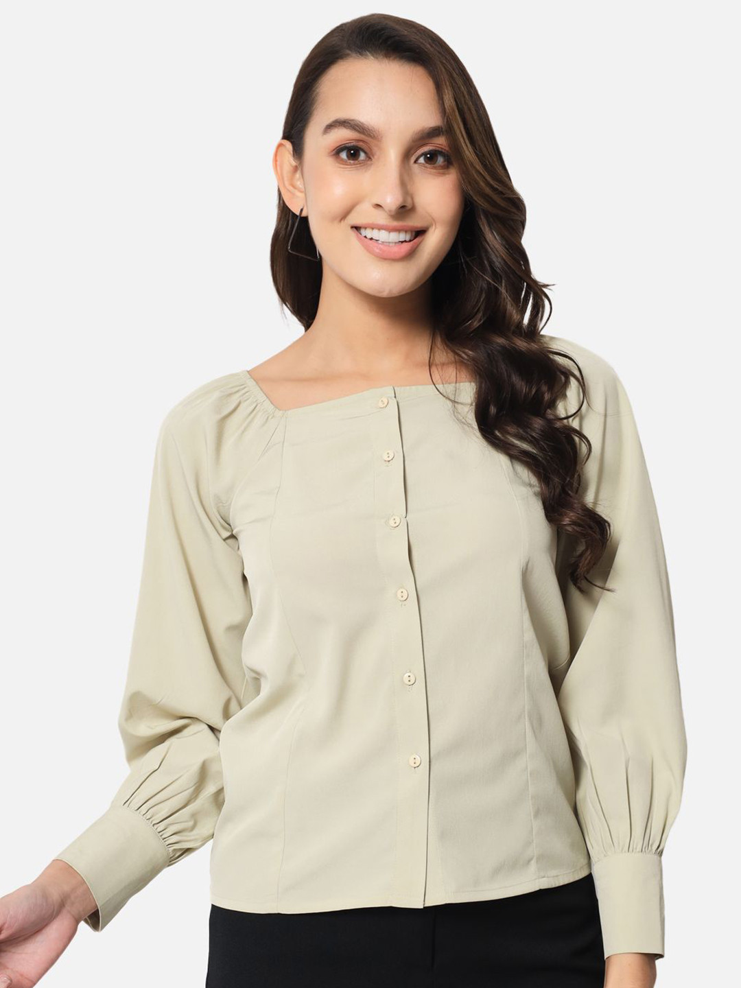 Otira Women Standard Fit Solid Collarless Casual Shirt