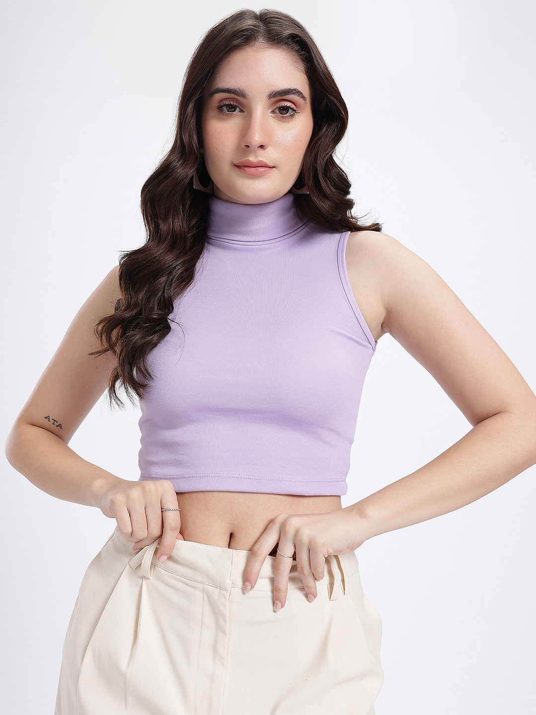 glitchez High Neck Sleeveless Crop Top
