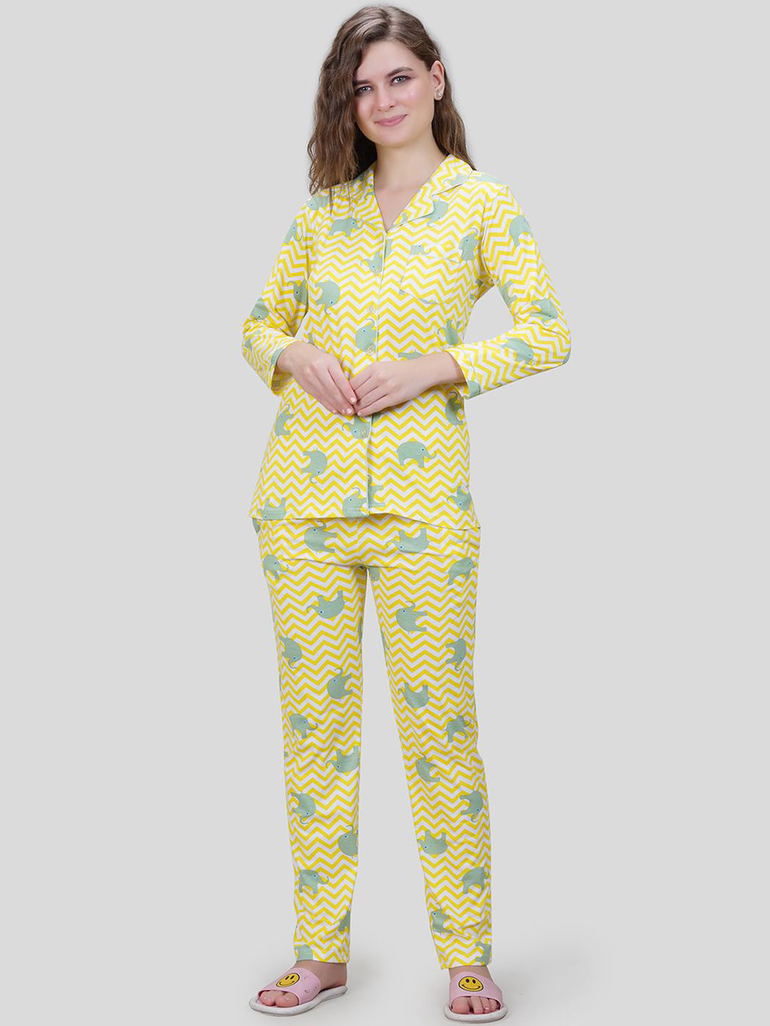 She N She Women Animal Printed Shirt Pyjamas Night suit