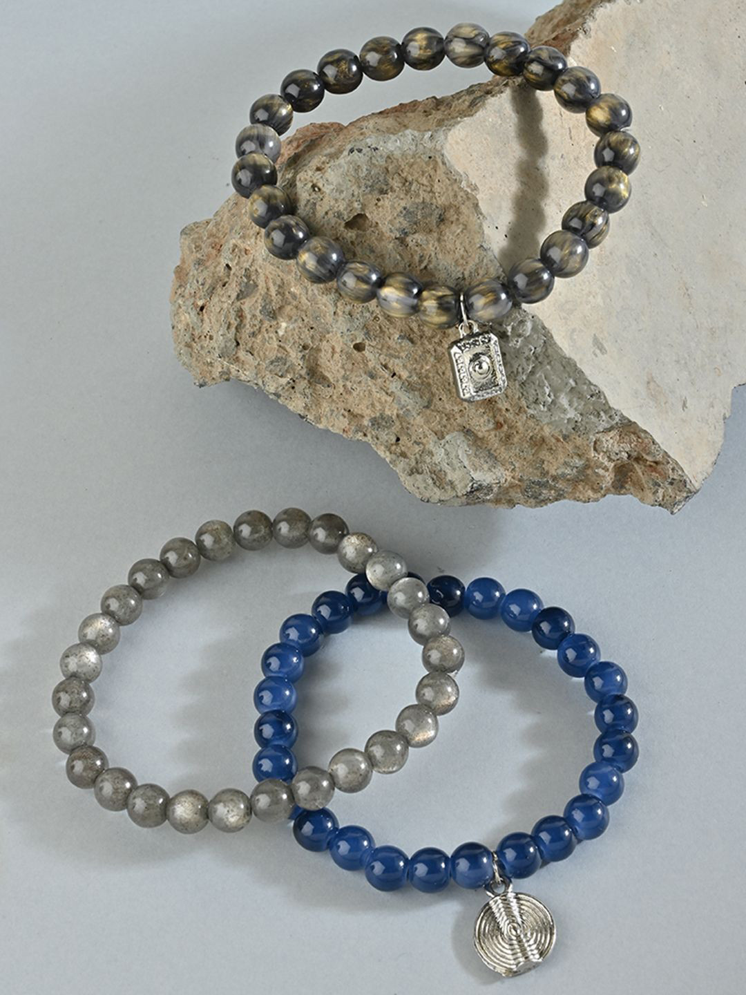 The Bro Code Men Set Of 3 Silver-Plated Artificial Beads Beaded Bracelets