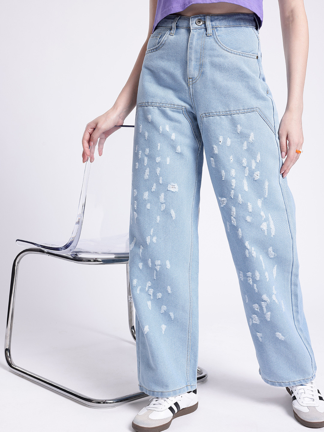 glitchez Women Baggy High-Rise Ripped Jeans