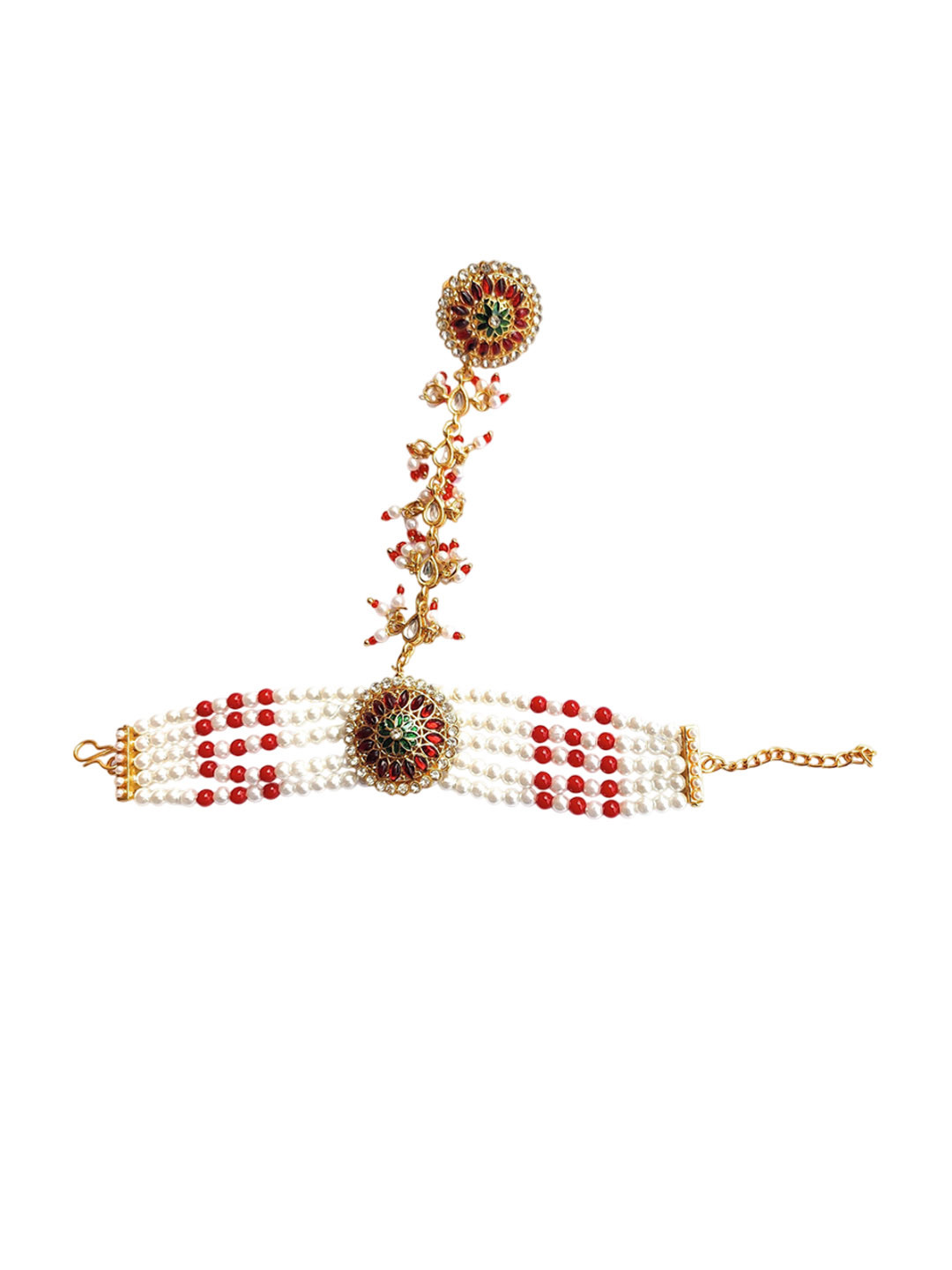 NIKYANKA Copper-Plated Artificial Stones Studded and Beaded Ring Bracelet