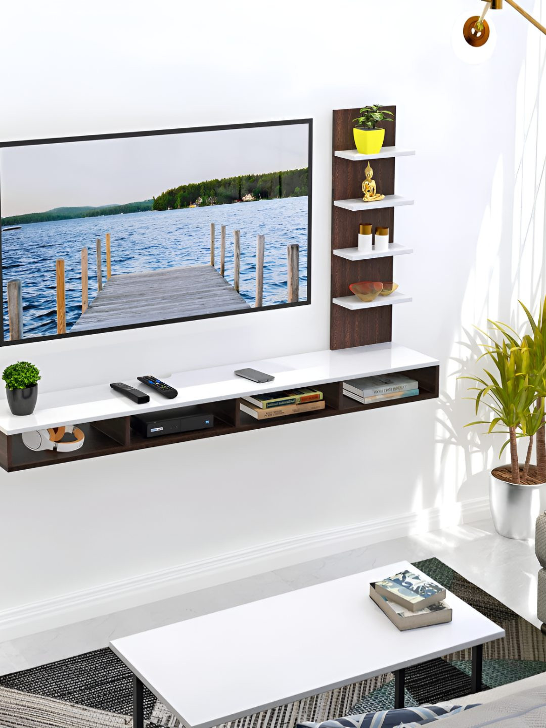 bluewud Brown Primax Wall Mount TV Entertainment Unit For Books & Dcor