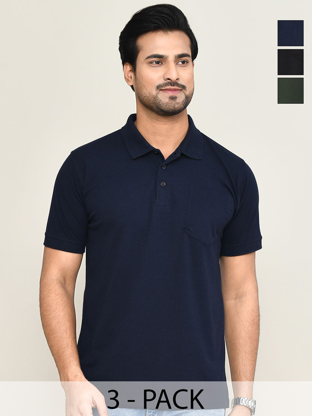 RAPL Pack of 3 Polo Collar Short Sleeves Casual T-shirts