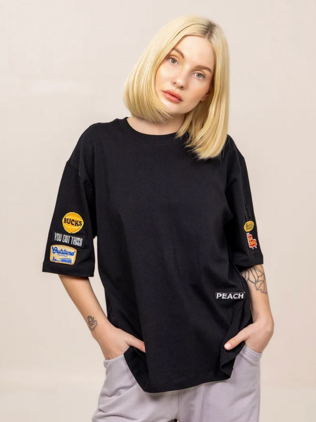 Peach Founder's Fab Graphic Printed Bio Finish Round Neck Oversized T-shirt