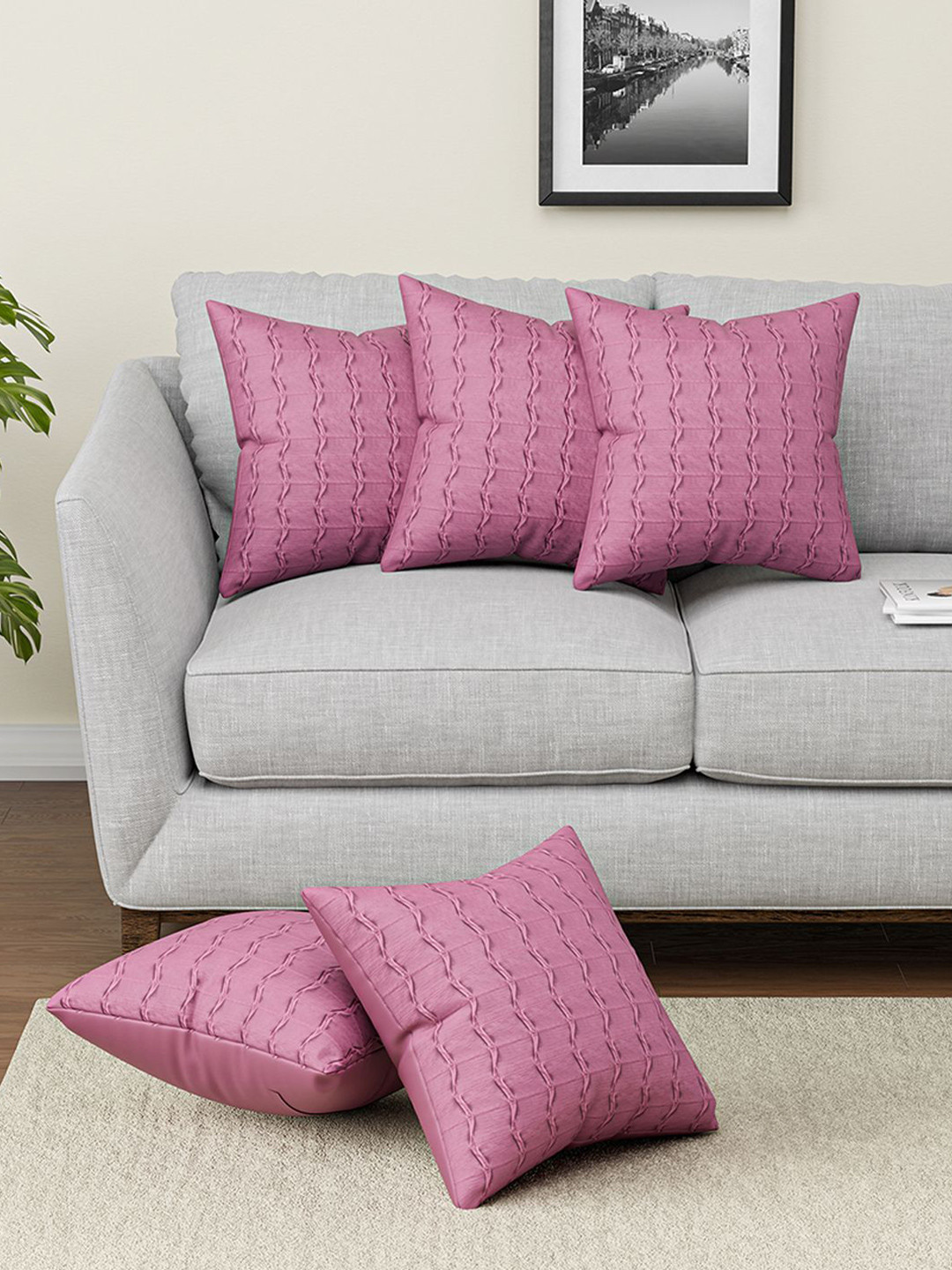 Kuber Industries 7 Wave Striped Polyester Washable 5 Pcs Cushion Covers - 16.1x16.1In