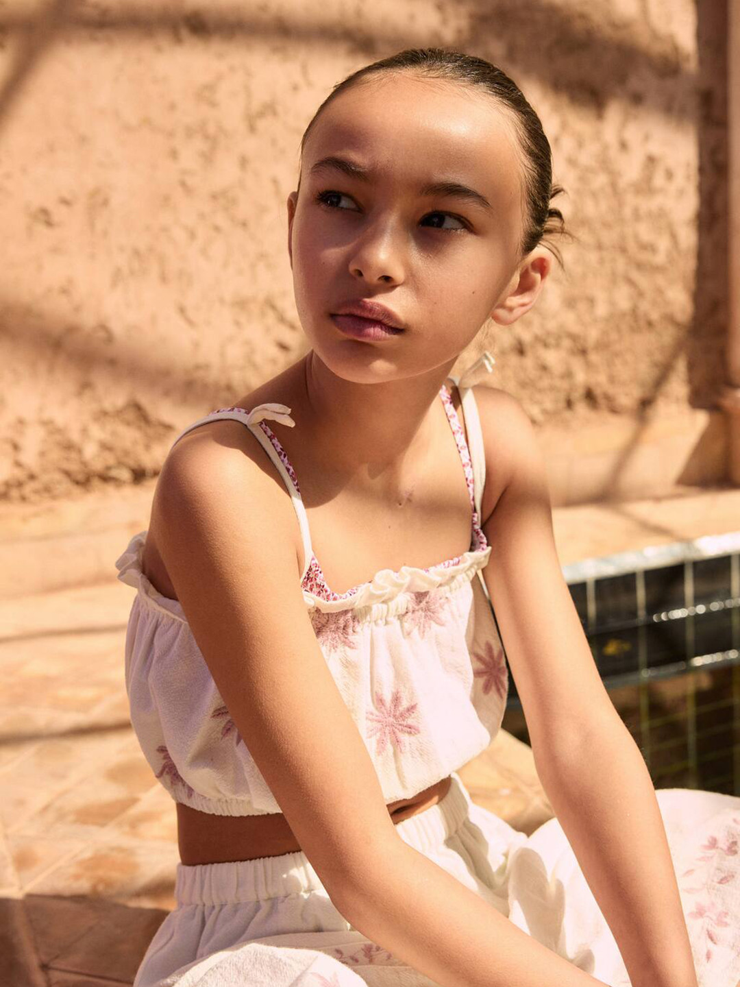 Mango Kids Floral Embroidered Pure Cotton Blouson Crop Top