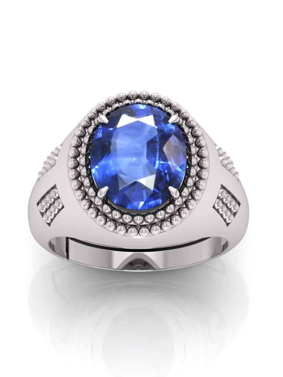 RRVGEM 10.25 Ratti Blue Sapphire Panchdathu Ring